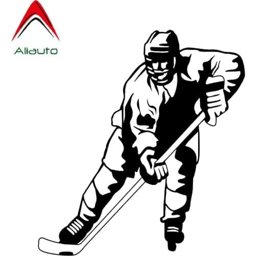 Aliauto Personality Interesting Car Stickers Hockey Player Decor Silhouette Vinyl Sunscreen Anti-UV Decal Black/silver,11cm*13cm