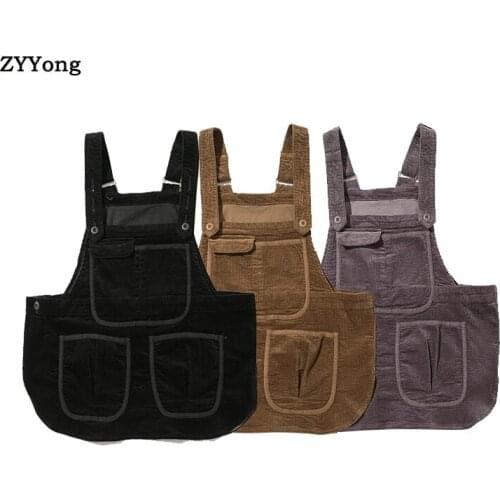 2020 New Tops Men Solid Color Multi-Pocket Men Corduroy Vest Casual Top Winter Streetwear