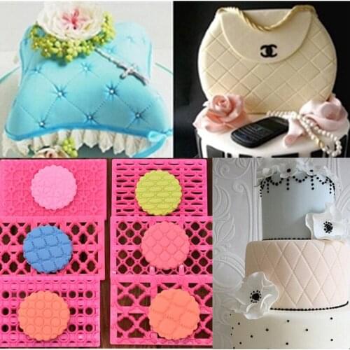 New Folk Art Rhombic Checked Pattern Love Bowknot Double G Cake Art Seal Roll Sugar Embossed Pattern Mold A156