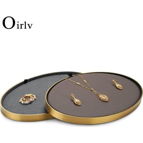 Oirlv New Brushed Metal Two-Color Surface Jewelry Tray Jewelry Necklaces Rings Display Storage Display Tray Props
