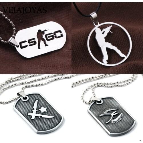 Game CS GO Stainless Steel Necklace CSGO Counter Strike Dog Tag Pendant Necklaces Car Keychains Collier Men Jewelry Accessories