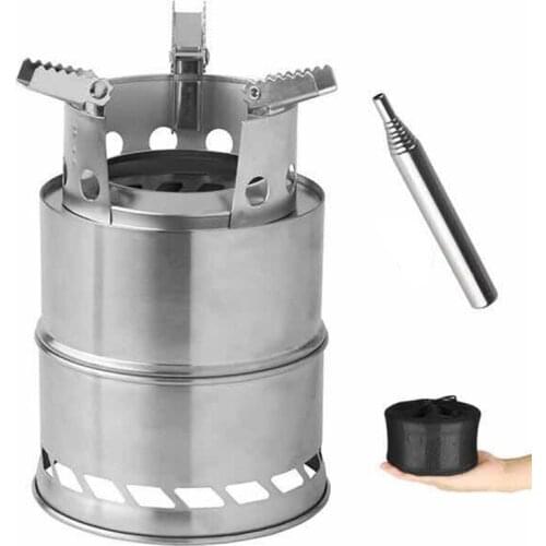 Portable Stainless Steel Lightweight Wood Stove Alcohol Stove Burner Outdoor Cooking Picnic BBQ Camping+Telescopic Fire Blowpipe