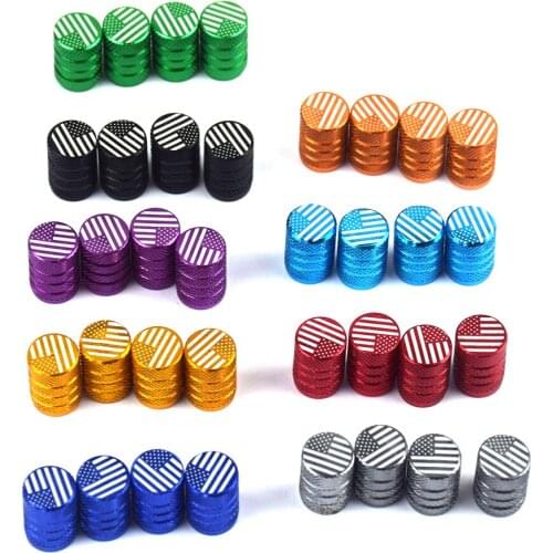 Aluminum Alloy Round Tire Valve Stem Cap American Flag Dust Proof Cover