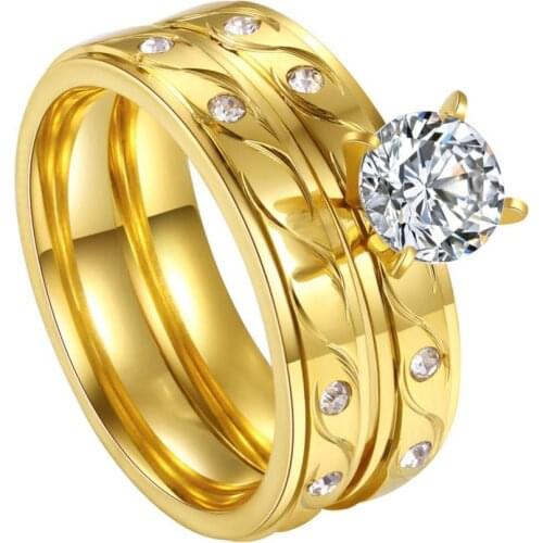Chic Jewelry Gilding Finger Ring Inlaid Zircon Wedding Party Women Luxury Gift