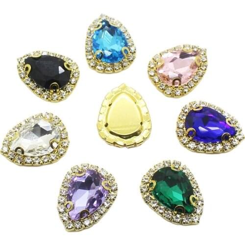 Metal Button 10Pcs/Set Glass Embellished Button 24*18MM Needlework Button DIY Wedding Ribbon Sewing Accessories