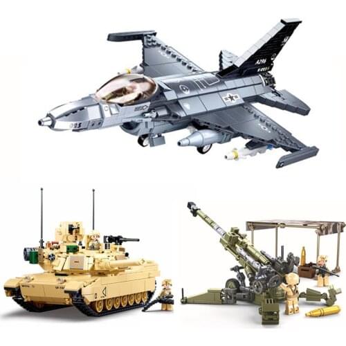 SLUBAN New World War II 2 Military F-16C Falcon Fighter Weapon Building Blocks Air Force WW2 Classic Accessories Model Kids Toys