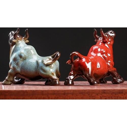 Creative Ceramic Buffalo Tea Pet Porcelain Small Feng Shui Ornaments Bull Figurine Home Office Desktop Decoration Handicrafts