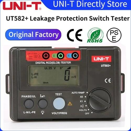 UNI-T UT582+ Digital RCD (ELCB) Tester AUTO RAMP Leakage Circuit Breaker Meter with Mis-Operation Buzzer