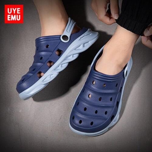 UYEEMU Summer Slippers Hole Shoes Mens 2021 New Fashion Outer Wear Non-Slip Waterproof Beach Thick Bottom Sandals Size 40-45