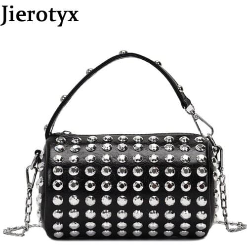 JIEROTYX High Quality Rivet Leather Lady Handbags Chic Trendy Female Handbags Small Casual Totes Messenger Shoulder Bags
