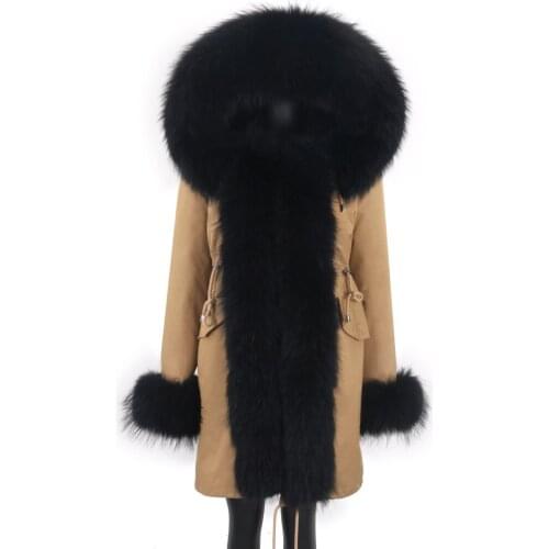 2021 Women Natural Real Fox Fur Collar Thick Big Fur Real Fur Coat Loose Fashion Long Parkas Female Winter Jacket Removable