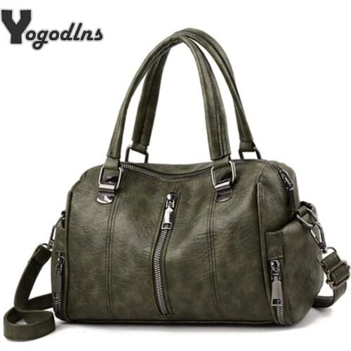 Soft PU leather Ladies Messenger Bag Female Boston Zippers Handbag Purse Casual Women Totes Single Shoulder Bags 2021