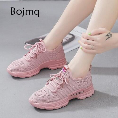 Bojmq Ladies Sneakers 2020 New Arrive Walking Shoes For Women Outdoor Pretty Jogging Sport Shoes Comfort Stable Trainers Cheap