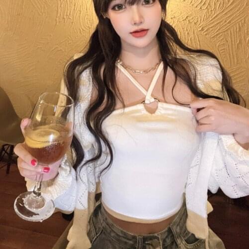 WOMENGAGA Korean Slim White Vest Tank Halter Womens Summer Cross Top Love White Hot Sexy Korean Women Tops 56T5