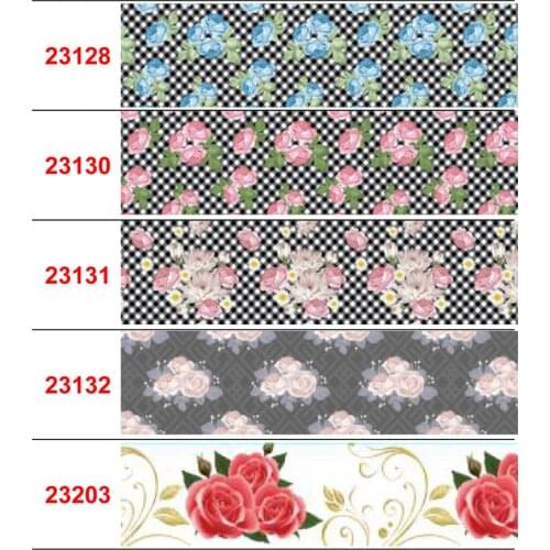 16mm-75mm Retro Flower Series Printed Grosgrain/Foe Ribbon Red Rose White Dot DIY Festival Day Hair Bowknots 50yards/roll