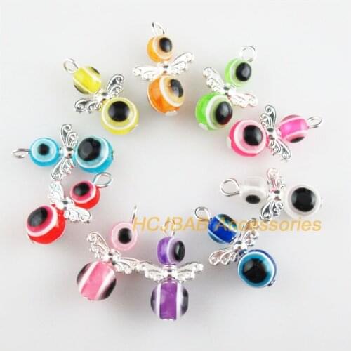 20Pcs Silver Plated Angel Mixed Acrylic Ball Eye Charms Pendants 14x23mm