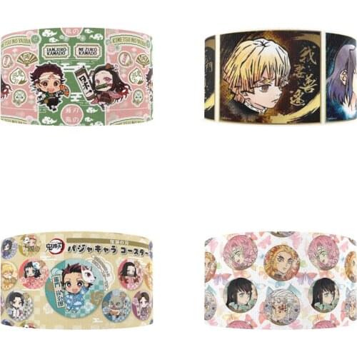 5 Yards Multi Sized Demon Slayer Kimetsu Anime Cartoon Character Printed Ribbons DIY Crafts Bow Materials,5Yc10674