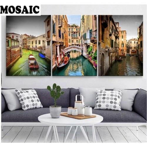 5d diy Diamond Painting 3 Pieces Venice water town picture of Rhinestones full Square diamond embroidery mosaic home Decoration