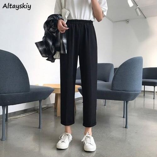 Pants Women All-match Summer Pockets Baggy Breathable Fashion Simple Soft Solid Mujer Pantalones Bottoms Office Lady Hot Sale