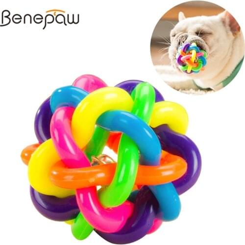 Benepaw Colorful Bell Rubber Dog Ball Nontoxic Bite Resistant Pet Chew Toys Teeth Cleaning Puppy Game Play For Small Large Dogs