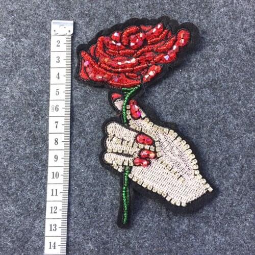 Handrose flower Rhinestones Beaded patches for clothing parches termoadhesivos para ropa stickers for clothes