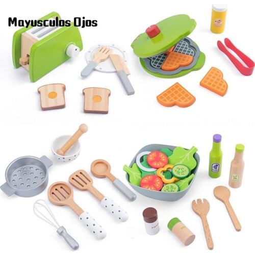 Childrens Simulation Play House Kitchen Wooden Toys Boys And Girls Bread Maker Pancake Cooking Kitchenware Combo Set