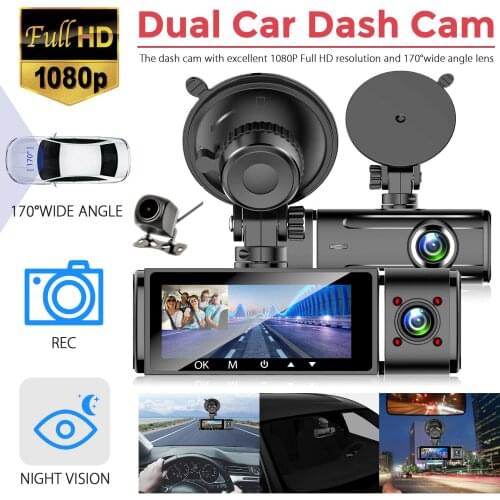 FHD Dual Lens 1080P Dash Cam Car DVR 3 Inch IPS Car Camera Front and Inside Camera Video Recorder Dashcam Night Vision G-sensor
