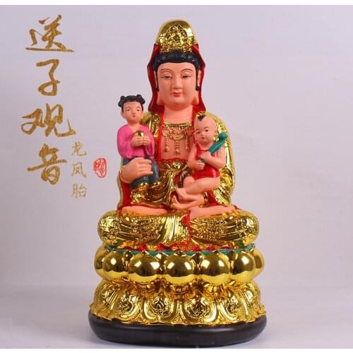 Figure Buddha Send Baby 12/16inch Gold Base Red Cloth Resin Home Decor Worship Children-Sending Guanyin Statue Ornament Buddhism