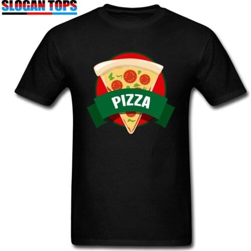Pizza Print T-shirt Men Funny T Shirt Italian Cuisine Black Tees Simple Style Top Tshirt Cotton Fabric Youth Clothes Family Gift