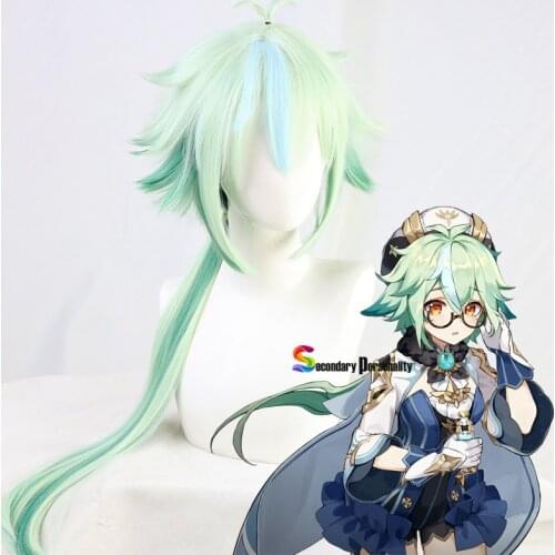Genshin Impact Sucrose Green Mixed Long Straight Cosplay Heat Resistant Synthetic Anti-warping Hair Halloween Carnival Party