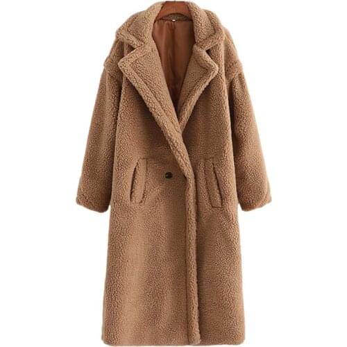 Nice Casual Woman Oversized Brown Lambswoo Coat Fad Fashion Ladies Winter Loose Warm Outerwear Female Chic Thick Pocket Jackets