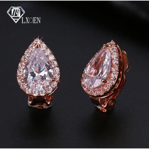 LXOEN Classic Drop Water Zirconia Wedding Earrings for Women with Crystal Clip Earrings Elegant EarCuff Gift Accessories Jewelry