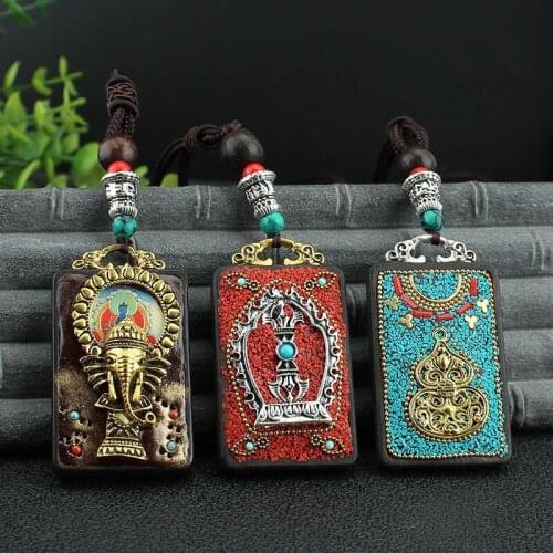 Fashion vintage Ancient Nepal Thangka Buddha statue god ebony Elephant pendant necklace exotic for men and women sweater chain