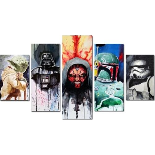 Star Wars 5 Panel Modular Movie Yoda Darth Vader HD Poster Living Room Decorations Mural Anime Wall Art Picture Canvas Painting