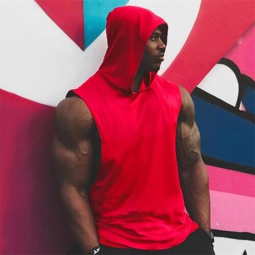 Men Fashion Hooded Fitness Tank Top Sleeveless Solid Color Sports Fitness Tops for Men