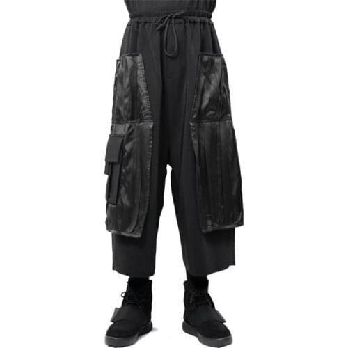 2021 mens large casual pants, wide leg pants, skirt pants, stitched Satin reflective primary color pants