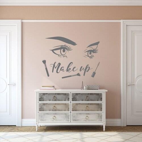 Makeup Wall Decal Make Up Quote Lashes and Brows Wall Stickers Vinyl Stickers Makeup Girl Eyes Hairdressing Wall Decor C804