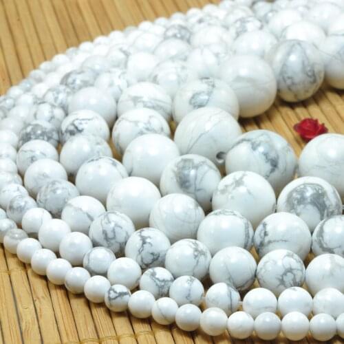 Natural White Howlite Smooth Round Loose Beads Wholesale Gemstone Semi Precious Stone Bracelet Necklace Diy Jewelry Making 15"