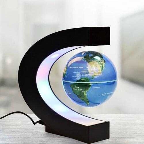 Novelty C shape Magnetic Levitation Floating Globe World Map LED Light Birthday Home Decoration Children Gifts Night Lamp