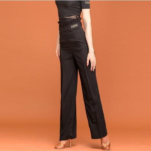 New Female Adult Modern Dance Pants Latin Dance Practice Black Long Pants Standard Ballroom Dance Performance Trousers VO355