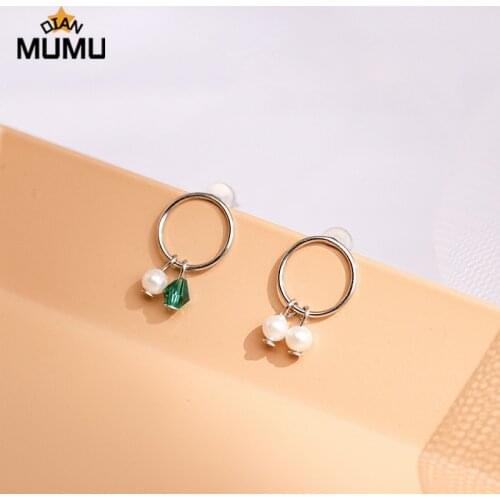 New Silver Pearl Geometric Simple Round Stud Earrings for Women Anti Fashion Jewelry Wholesale Minimlist Accessory Gift
