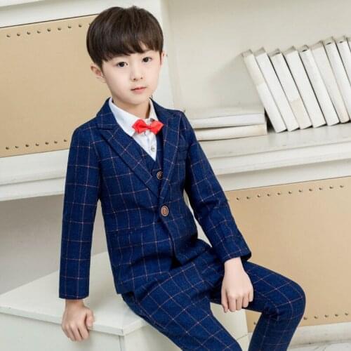 Kids Formal Jacket+Vest Pants Bowtie 4pcs Wedding Suit Flower Boys Birthday Dress Children Gentleman Party Costume