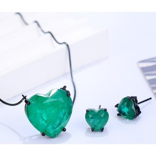 GODKI Fine Cute Chians Opal Heart Pendant Romantic Necklace+Dangle Earrings Jewelry Set for Women Bridal Wedding Jewelry Sets