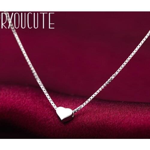 RYOUCUTE 100% Real Pure Silver Color Jewelry Vintage Korean Long Heart Necklaces For Women Wedding Kolye Collares