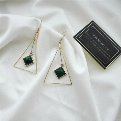Spicy Jewelry Original Hand Made European And American Minimalist Turquoise Earrings Emerald Green Triangle Drop Earrings