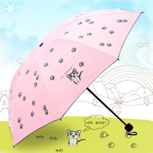 Folding umbrella Flower umbrella UV protection Sun protection Three-folding Umbrella Cute cartoon cat pattern