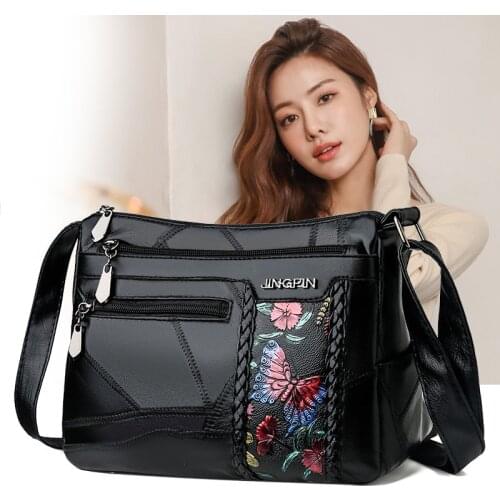 Luxury Flower Pattern Shoulder Bag Women PU Leather Crossbody Bag Printed Messenger Bag Multi-pockets Design Handbag Lady Totes