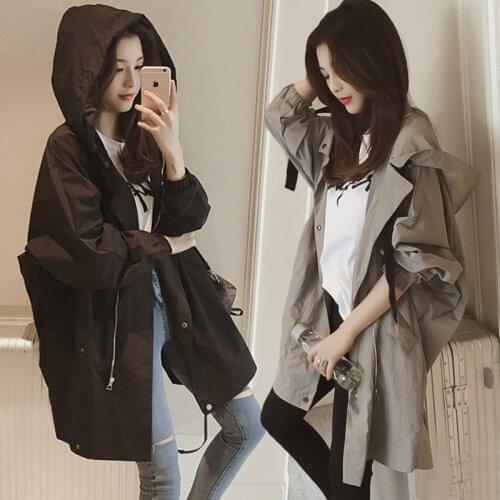 Large Size Dress Loose-Fit Korean-style Hooded Trench Coat Mid-length Bat Sleeve Versatile Cardigan Thin Coat Spring And Autumn