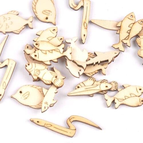 Fish Pattern Wood Decoration Home Handicraft Wooden DIY Crafts Arts Handmade Embellishment Scrapbooking 20Pcs 25-40mm m1939