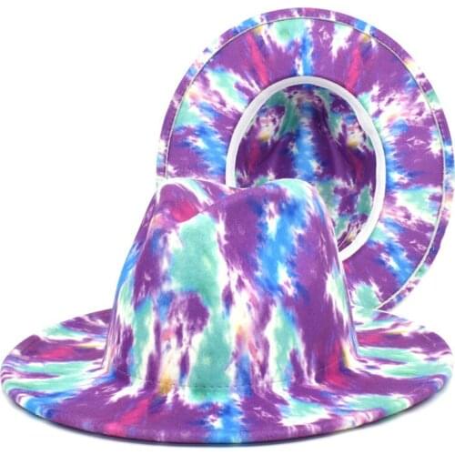 Tie dyed Fedora Hat Jazz Hats Cowboy Hat For Women And Men Double-sided Color Cap Red With Black Wool Bowler Hat Wholesale 2020